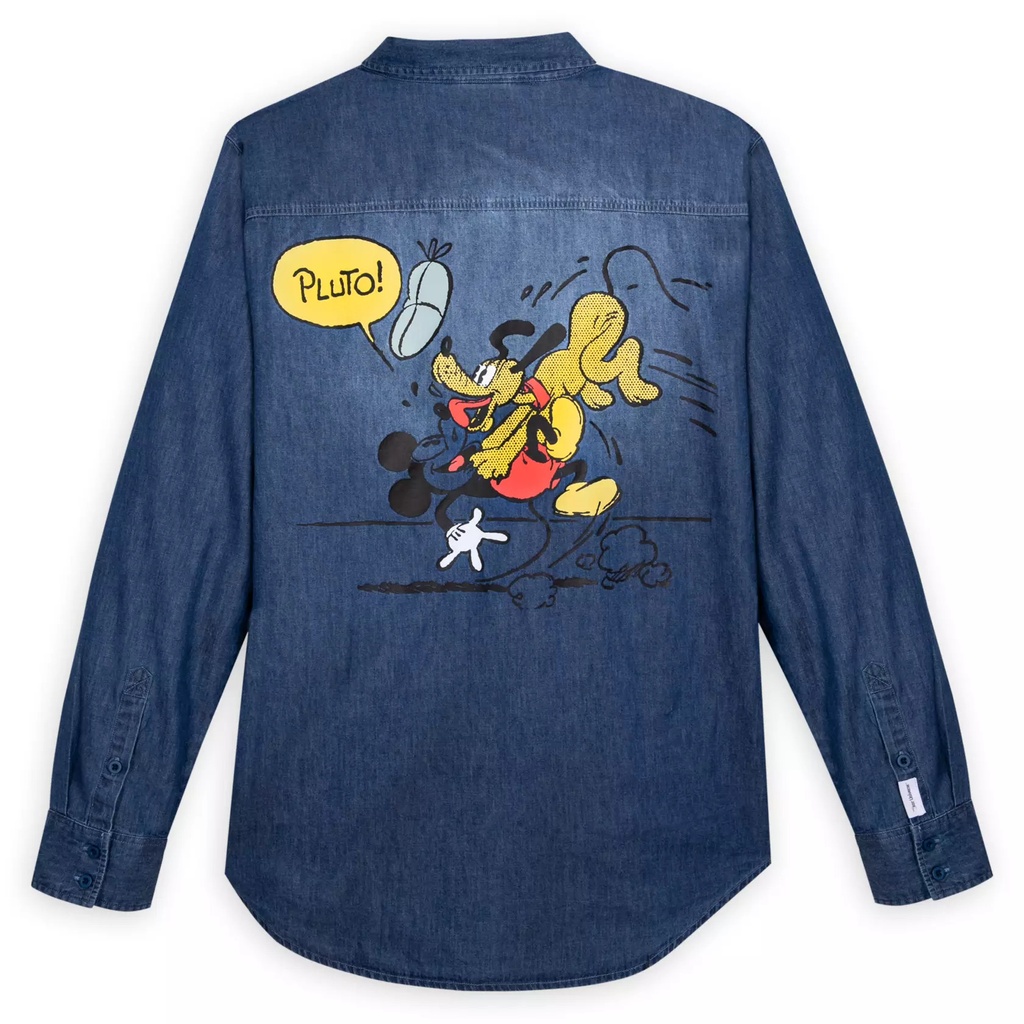 Mickey Mouse and Pluto Woven Chambray Shirt for Men by Our Universe-Back